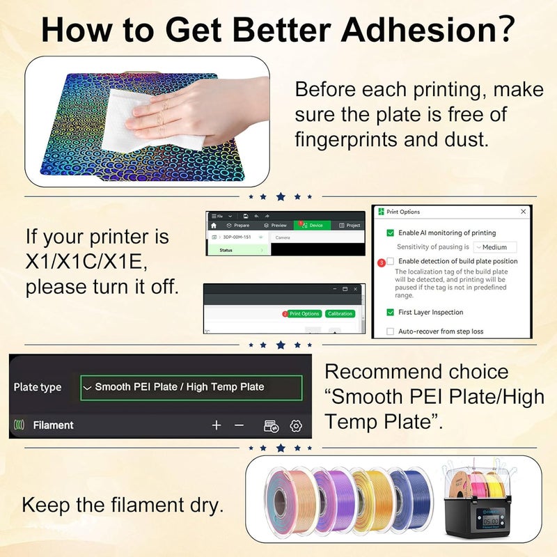 IdeaFormer-3D Smooth Kaleidoscope PEK+Textured PEI Build Plate for Bambu Lab X1 X1C X1E P1P P1S P2S A1, Flexible PEK PEI Bed Plate for Bambu 257x257mm 3D Printer Platform - Image 3
